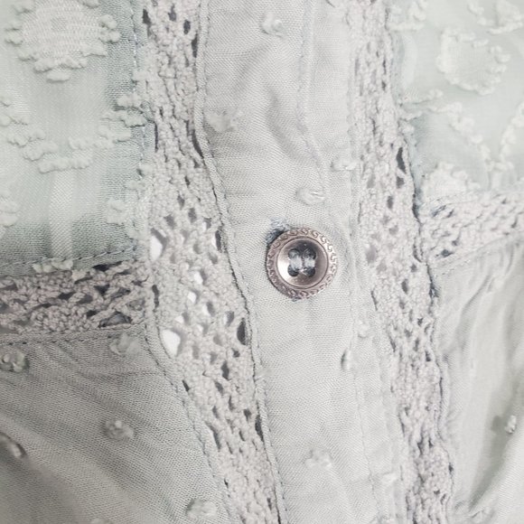 Paper & Crane Dot Fabric and Lace Button Up Blouse Sage Green Long Sleeve Sz. S - Picture 6 of 14